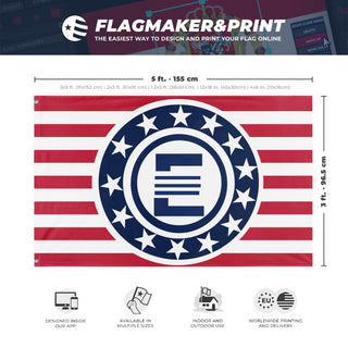 A mockup depicting custom flag specifications and measurements for 'Enclave MacAurthur'