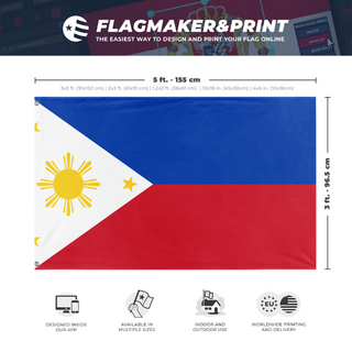 A mockup depicting custom flag specifications and measurements for 'Philippine  flag'