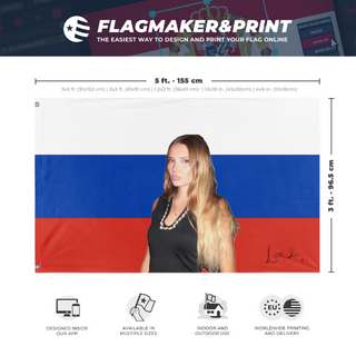 A mockup depicting custom flag specifications and measurements for 'Ava flag'
