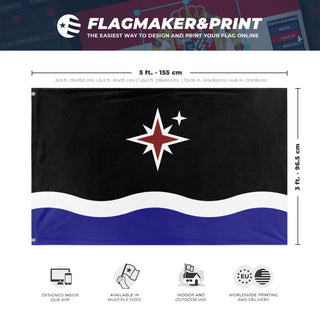A mockup depicting custom flag specifications and measurements for 'Grand Union of Grand Manan flag'