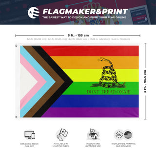A mockup depicting custom flag specifications and measurements for 'Gadsten Pride flag'