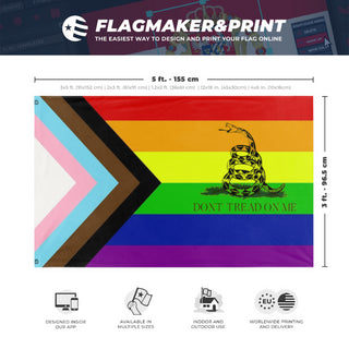 A mockup depicting custom flag specifications and measurements for 'Gadsten Pride flag'