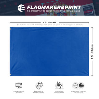 A mockup depicting custom flag specifications and measurements for 'Race Officer blue Flag'