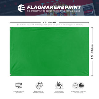 A mockup depicting custom flag specifications and measurements for 'Race Officer Green Falg flag'