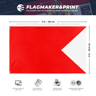 A mockup depicting custom flag specifications and measurements for 'Bravo Signal Flag'