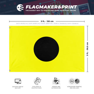A mockup depicting custom flag specifications and measurements for 'Indie Signal Flag'