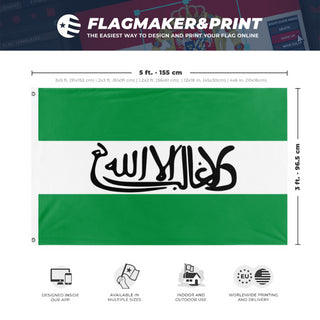 A mockup depicting custom flag specifications and measurements for 'Andalusian flag'