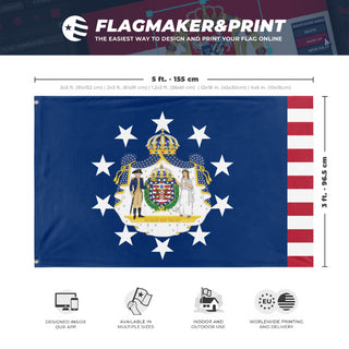 A mockup depicting custom flag specifications and measurements for 'Kingdom of America Navy flag'