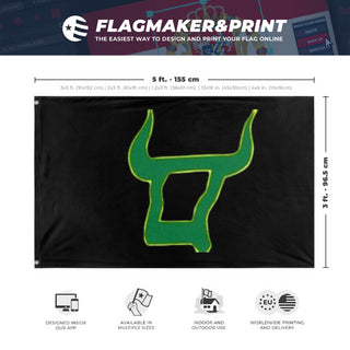 A mockup depicting custom flag specifications and measurements for 'Quest flag'