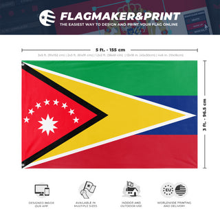 A mockup depicting custom flag specifications and measurements for 'Venezuela Guyana Union flag'