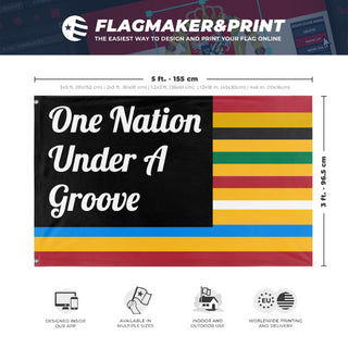 A mockup depicting custom flag specifications and measurements for 'FUNKADELIC flag'