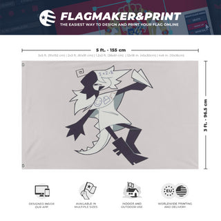 A mockup depicting custom flag specifications and measurements for 'FPE ZIP flag'