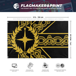 A mockup depicting custom flag specifications and measurements for 'Last Empire flag'