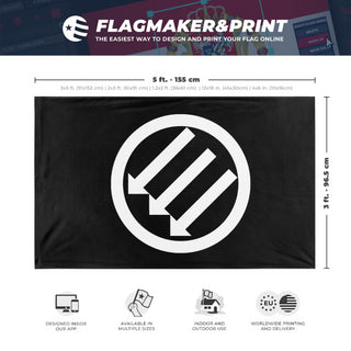 A mockup depicting custom flag specifications and measurements for 'three flag'