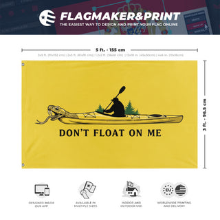 A mockup depicting custom flag specifications and measurements for 'Kayak Flag 2 flag'