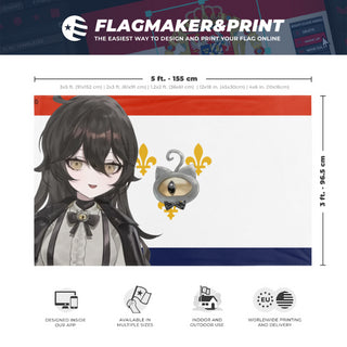 A mockup depicting custom flag specifications and measurements for 'normal New Orleans flag'