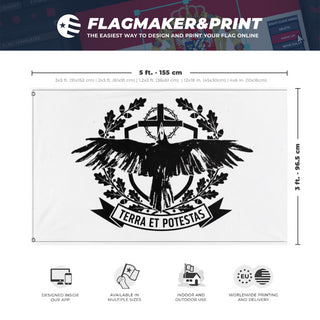 A mockup depicting custom flag specifications and measurements for 'TERRA ET  flag'