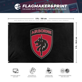 A mockup depicting custom flag specifications and measurements for 'SOCAF-JSOTF flag'