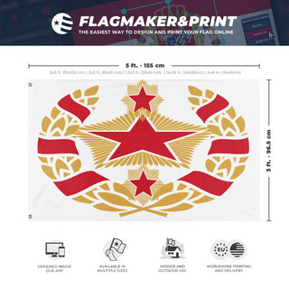 A mockup depicting custom flag specifications and measurements for 'Khursashkija flag'