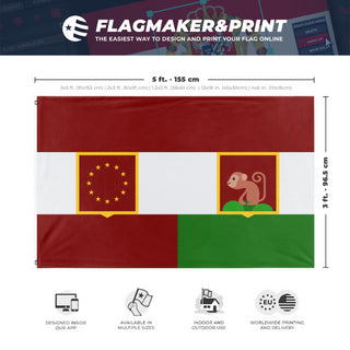 A mockup depicting custom flag specifications and measurements for 'Alexandro-Ootica flag'