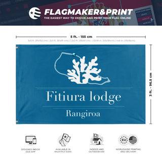 A mockup depicting custom flag specifications and measurements for 'Rangi flag'