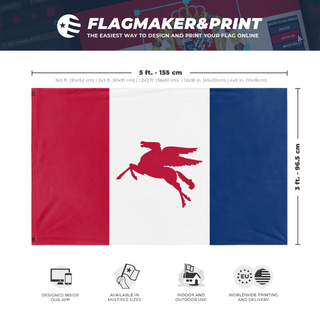 A mockup depicting custom flag specifications and measurements for 'bpr flag'