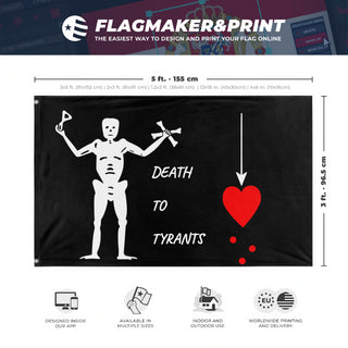 A mockup depicting custom flag specifications and measurements for 'Bart Robert's Death flag'