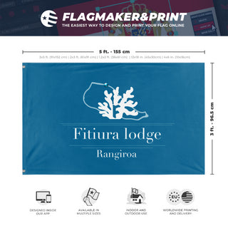 A mockup depicting custom flag specifications and measurements for 'Ragni flag'