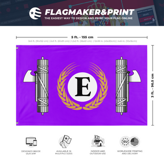 A mockup depicting custom flag specifications and measurements for 'Edgerian Flag: Update flag'