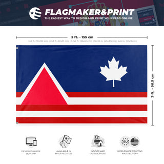 A mockup depicting custom flag specifications and measurements for 'Republic of West Canada flag'