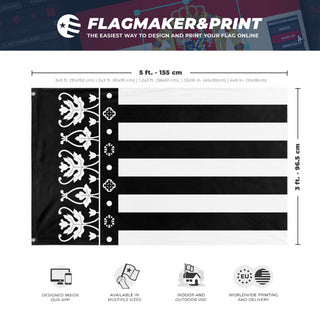 A mockup depicting custom flag specifications and measurements for 'senyera reial bn flag'