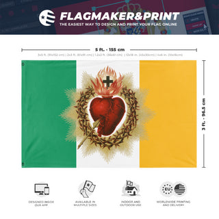 A mockup depicting custom flag specifications and measurements for 'Sacred Heart flag'