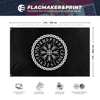A mockup depicting custom flag specifications and measurements for 'Viking Patrol  flag'