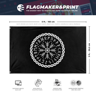 A mockup depicting custom flag specifications and measurements for 'viking patrol  flag'