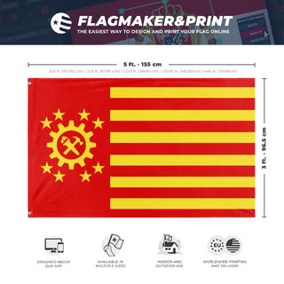 A mockup depicting custom flag specifications and measurements for 'United Syndicates of America flag'
