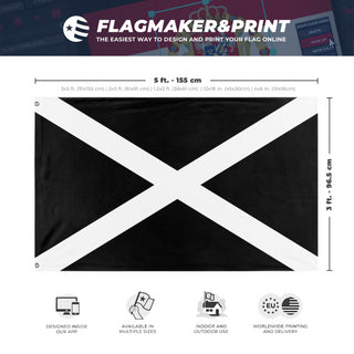 A mockup depicting custom flag specifications and measurements for 'Racing Black and White Flag'