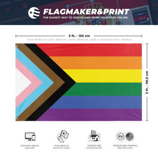A mockup depicting custom flag specifications and measurements for 'Progress Flag'