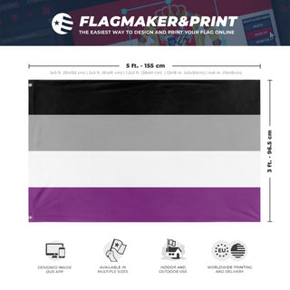 A mockup depicting custom flag specifications and measurements for 'Asexual Flag'