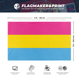 A mockup depicting custom flag specifications and measurements for 'Pansexual Flag'