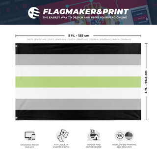 A mockup depicting custom flag specifications and measurements for 'Agender Flag'