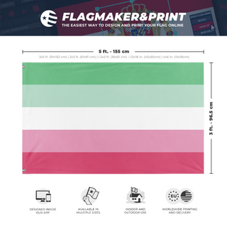 A mockup depicting custom flag specifications and measurements for 'Abrosexual Flag'
