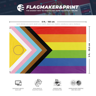 A mockup depicting custom flag specifications and measurements for 'Intersex Progress Flag'