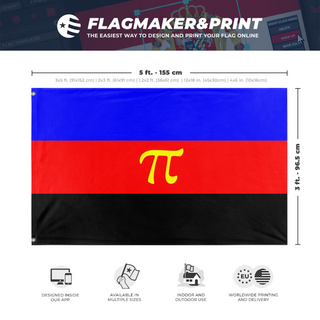 A mockup depicting custom flag specifications and measurements for 'Polyamory Flag'