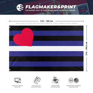 A mockup depicting custom flag specifications and measurements for 'Leather flag'