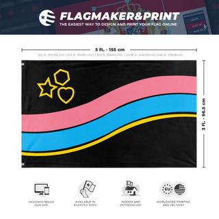 A mockup depicting custom flag specifications and measurements for 'Latex flag'