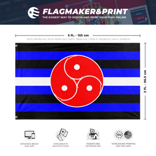 A mockup depicting custom flag specifications and measurements for '& BDSM Flag'