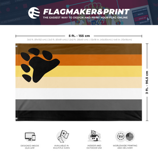 A mockup depicting custom flag specifications and measurements for 'Bear Brotherhood flag'