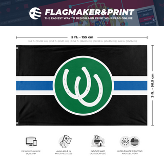 A mockup depicting custom flag specifications and measurements for 'Pony Flag'
