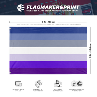 A mockup depicting custom flag specifications and measurements for 'Butch Lesbian Flag'