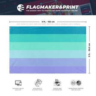 A mockup depicting custom flag specifications and measurements for 'Neptunic Pride Flag'